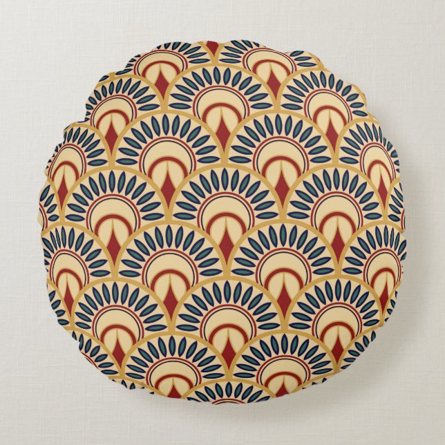 Egyptian Motif Fish Scales Seamless Pattern Round Pillow (Front)