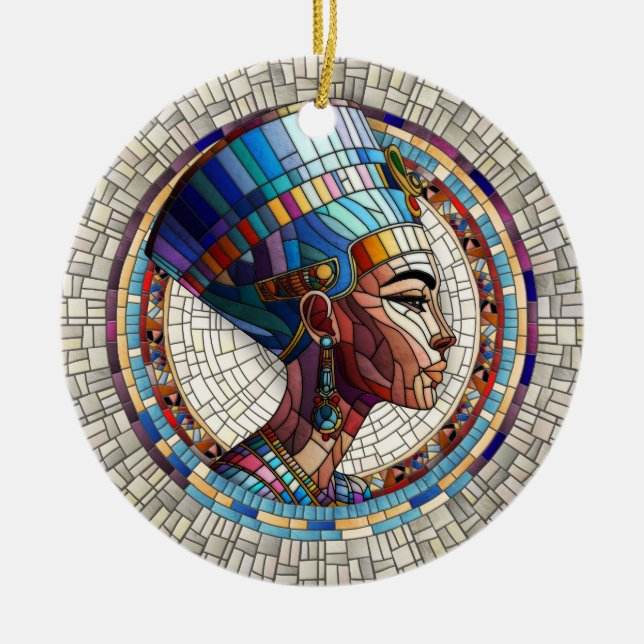 Egyptian Nefertiti -Mosaic Art Ceramic Ornament (Front)