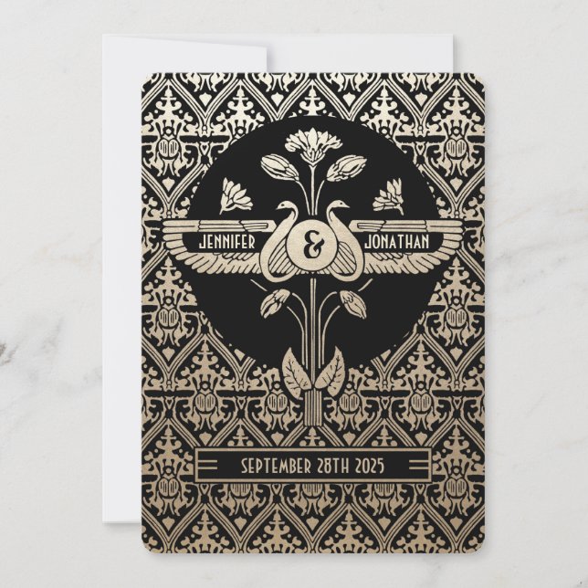Egyptian Nouveau Wedding Invitations Gold & Black (Front)