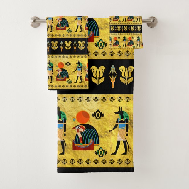 Egyptian  Ornament Symbols Pattern Bath Towel Set (Insitu)