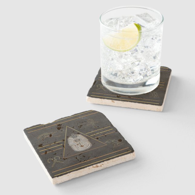 Egyptian Pharaoh Hieroglyphs Stone Coaster (Side)