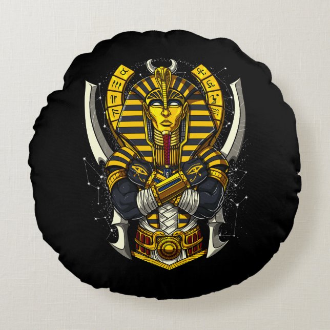 Egyptian Pharaoh Tutankhamun Ancient King Tut Round Pillow (Front)