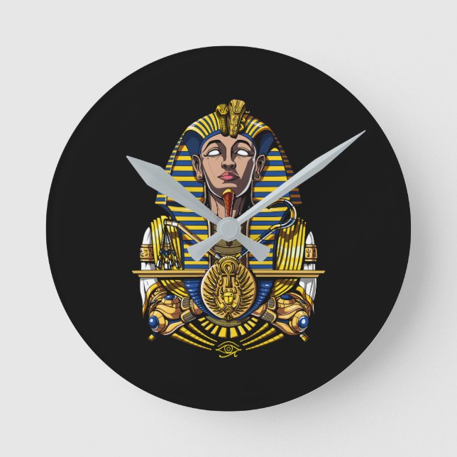Egyptian Pharaoh Tutankhamun King Tut Round Clock (Front)