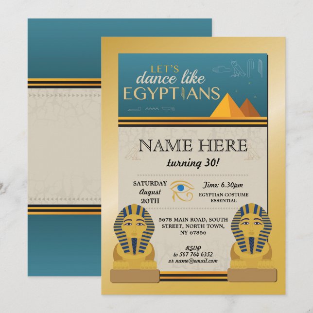Egyptian Pyramids Birthday Invite Pharaohs (Front/Back)