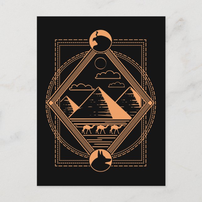 Egyptian Pyramids Camels Anubis Horus Geometry Postcard (Front)