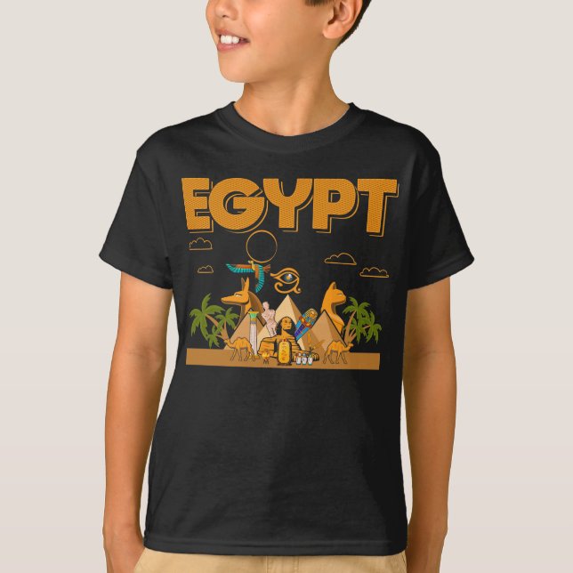 Egyptian Pyramids Camels Pharaoh Sphinx Horus Eye T-Shirt (Front)