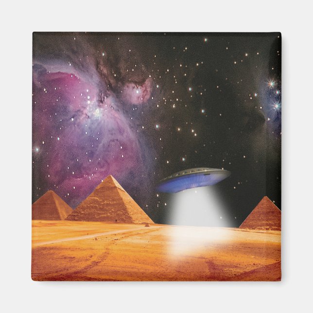 Egyptian Pyramids Giza Meets Space and UFO Magnet (Front)
