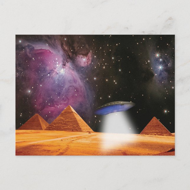 Egyptian Pyramids Giza Meets Space and UFO Postcard (Front)