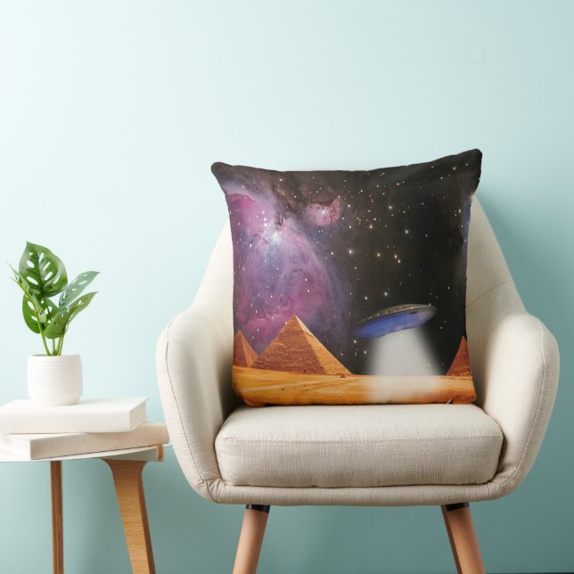 Egyptian Pyramids Giza Meets Space and UFO Throw Pillow (Chair)