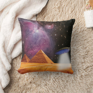 Egyptian Pyramids Giza Meets Space and UFO Throw Pillow
