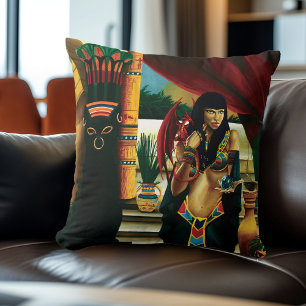 Egyptian Queen Cat Dragon Throw Pillow