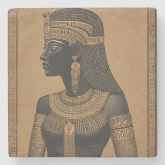 Egyptian Queen Stone Coaster. Black and Gold.  Coaster