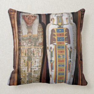 Egyptian sarcophagus covered with hieroglyphics (p throw pillow