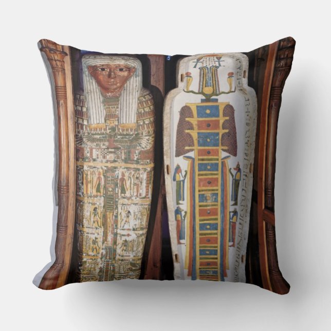 Egyptian sarcophagus covered with hieroglyphics (p throw pillow (Front)