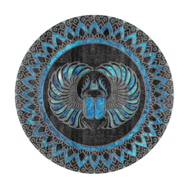 Egyptian Scarab Beetle - Gold and Blue glass Cutting Board (Front)