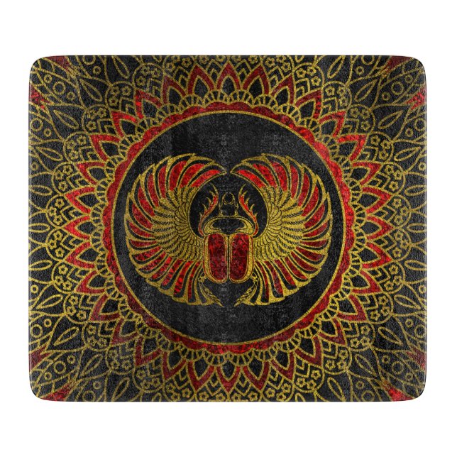 Egyptian Scarab Beetle - Gold and red  metallic Cutting Board (Front)