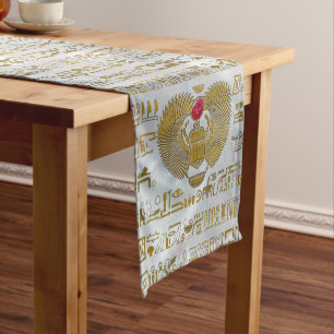 Egyptian Scarab Beetle Gold and Ruby Stone Short Table Runner