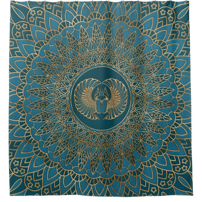 Egyptian Scarab Beetle Gold on Teal Leather (Front)