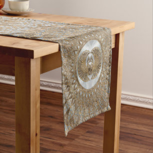 Egyptian Scarab Beetle Pastel Golds Short Table Runner