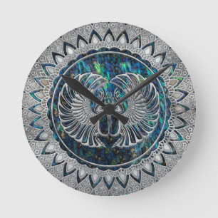 Egyptian Scarab Beetle Silver and Abalone Round Clock