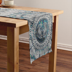 Egyptian Scarab Beetle Silver and Abalone Short Table Runner