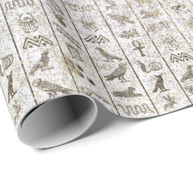 Egyptian Script Pearly Gold Foxier White Royal Wrapping Paper (Roll Corner)