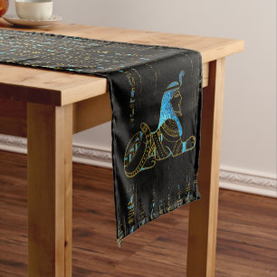 Egyptian Sphinx on hieroglyphics Blue crystal and Short Table Runner