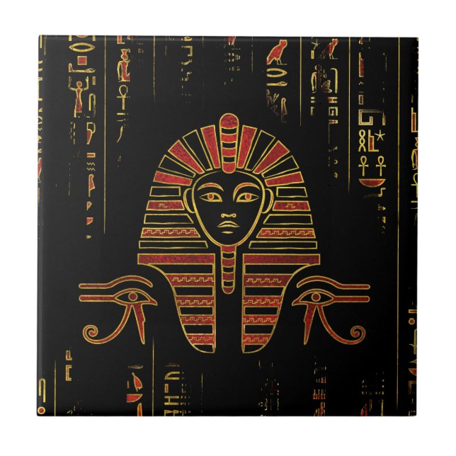 Egyptian  Sphinx on hieroglyphics red crystal Tile (Front)