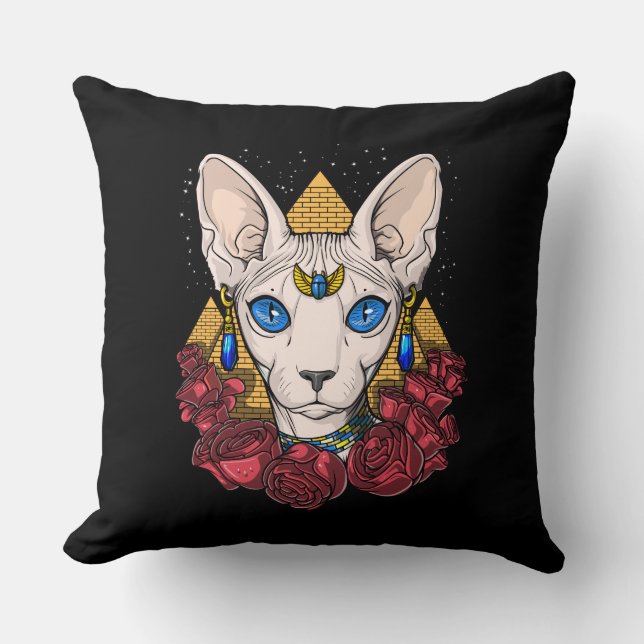 Egyptian Sphynx Cat Goddess Ancient Mythology Throw Pillow (Front)