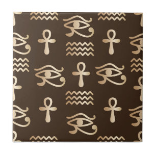 Egyptian Symbol Ankh Horus Eye Pattern Tile