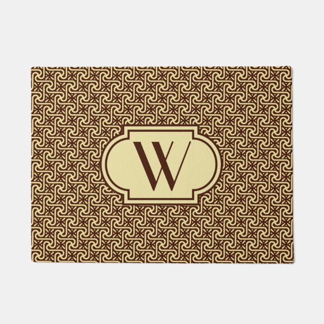 Egyptian tile brown and tan with monogram doormat (Front)