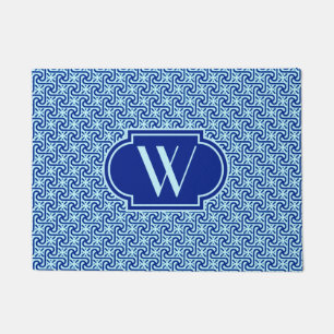 Egyptian tile cobalt and sky blue with monogram doormat