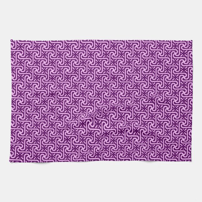 Egyptian tile pattern, amethyst and orchid kitchen towel (Horizontal)