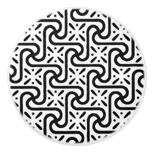 Egyptian tile pattern, black and white ceramic knob