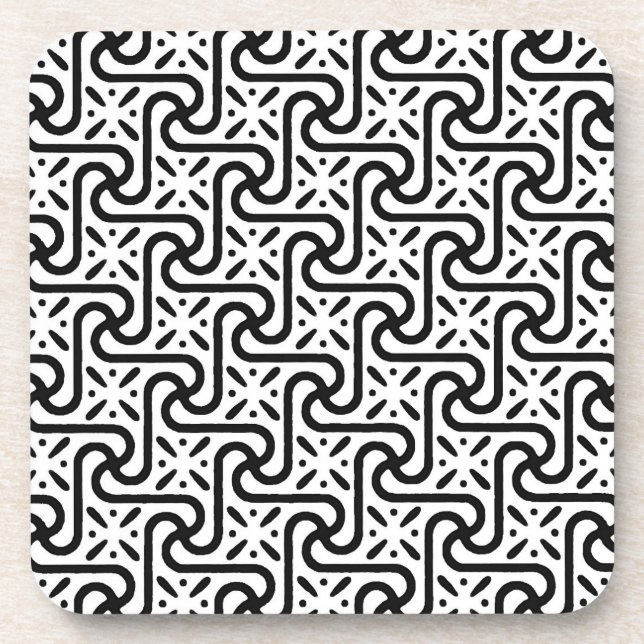 Egyptian tile pattern, black and white coaster (Front)