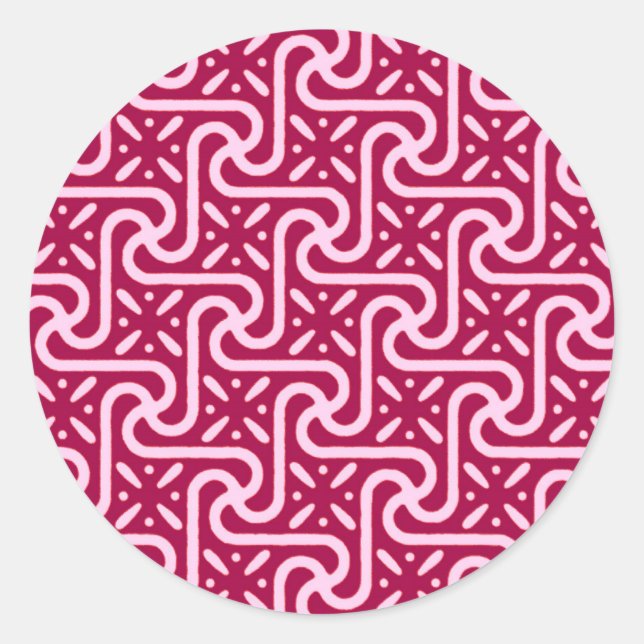 Egyptian tile pattern, burgundy and pink classic round sticker (Front)
