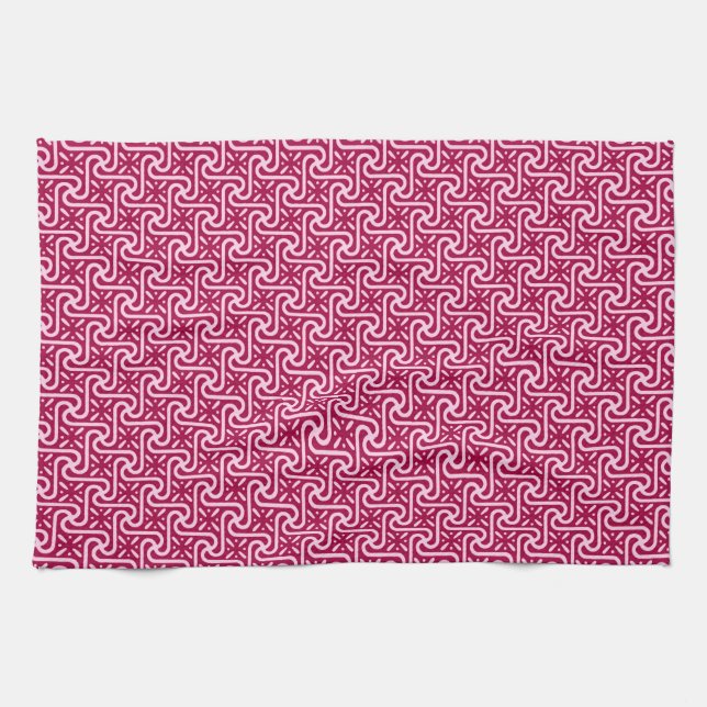 Egyptian tile pattern, burgundy and pink kitchen towel (Horizontal)