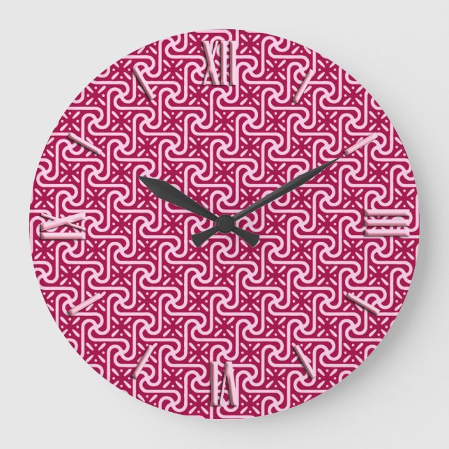 Egyptian tile pattern, burgundy and pink large clock (Front)