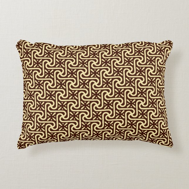 Egyptian tile pattern, chocolate brown and tan accent pillow (Front)