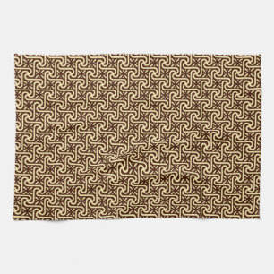 Egyptian tile pattern, chocolate brown and tan kitchen towel