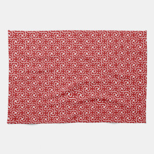 Egyptian tile pattern, dark red and white kitchen towel