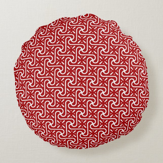 Egyptian tile pattern, dark red and white round pillow (Back)
