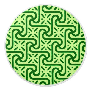 Egyptian tile pattern, emerald and lime green ceramic knob
