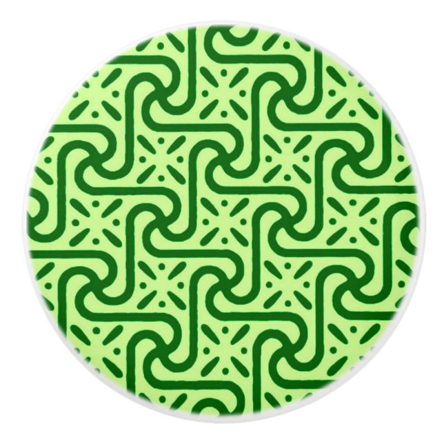 Egyptian tile pattern, emerald and lime green ceramic knob (Front)