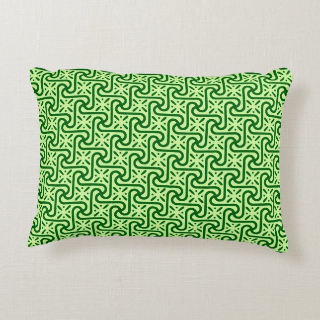 Egyptian tile pattern, emerald and lime green decorative pillow (Back)