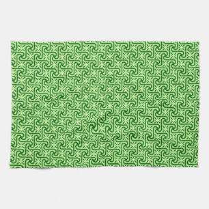 Egyptian tile pattern, emerald and lime green kitchen towel