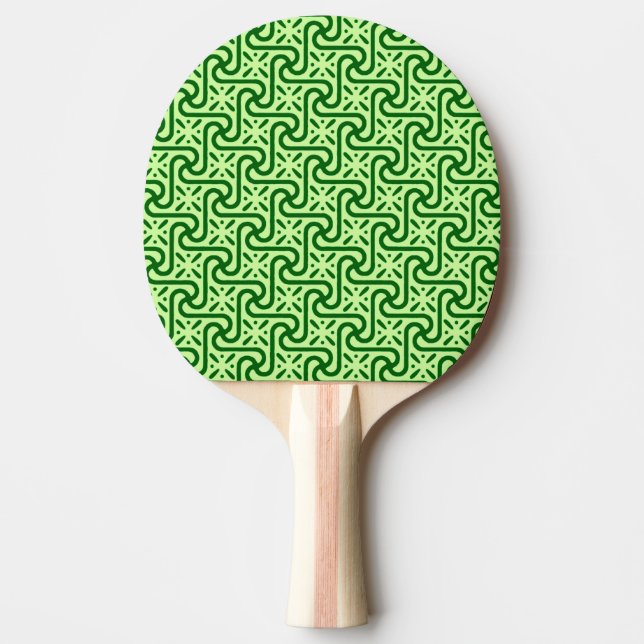 Egyptian tile pattern, emerald and lime green ping pong paddle (Front)