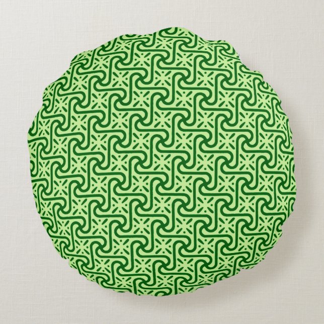 Egyptian tile pattern, emerald and lime green round pillow (Back)