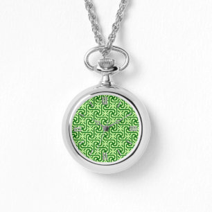 Egyptian tile pattern, emerald and lime green watch