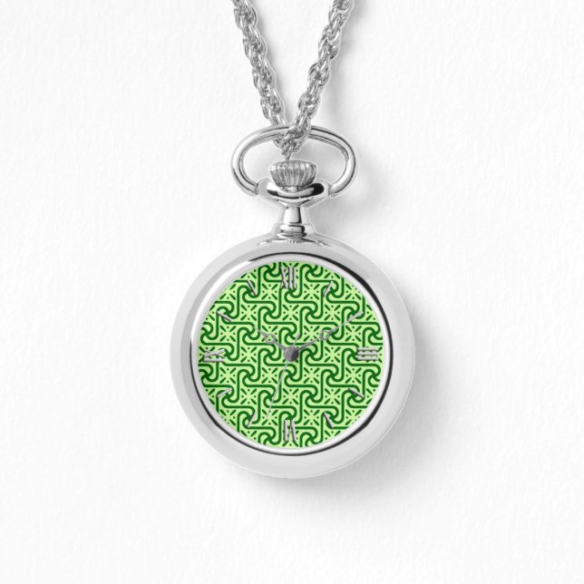 Egyptian tile pattern, emerald and lime green watch (Front)